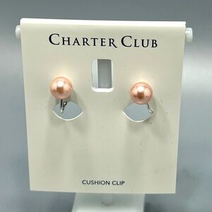 Charter Club Pink Faux Pearl Clip On Earrings